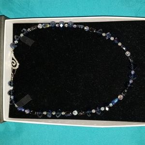 Navy Blue Swarovski Crystal Necklace. One of a kind. Brand New
